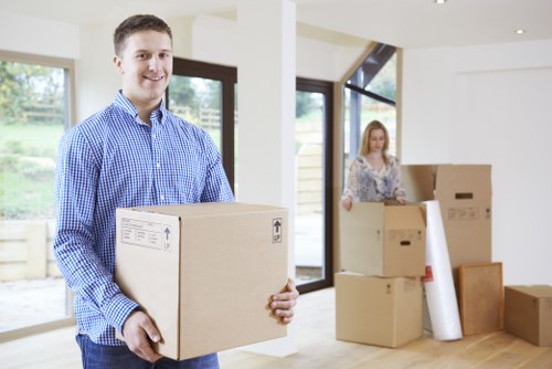 Packed moving boxes prepared for a Clapham house removal