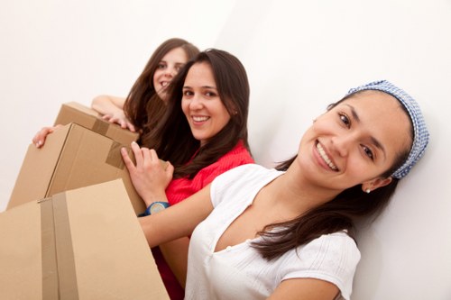 Prepared office boxes and furniture ready for a Clapham business relocation